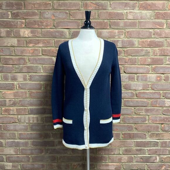 Gucci Blue Lurex Detail Contrast Trim Knit Cardigan Size Small - Picture 3 of 13
